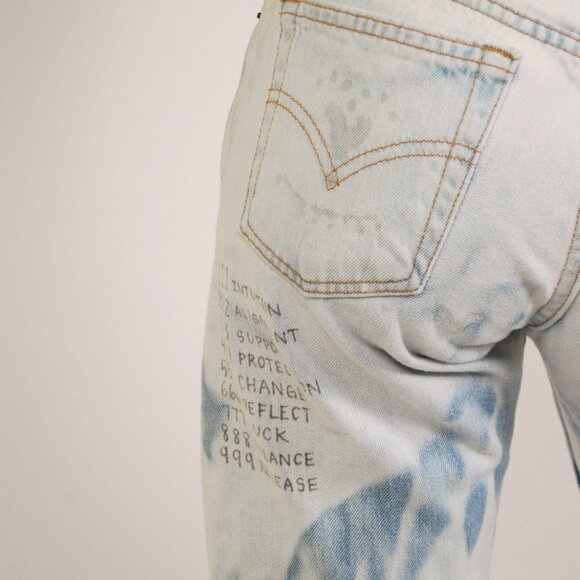 Vintage 90s Levis Hand Drawn Jeans (7) light wash acid wash diy distressed 522 - Picture 9 of 10